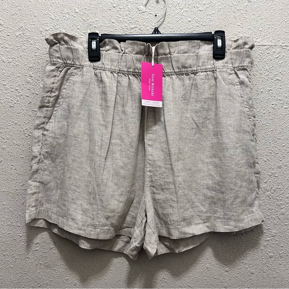 Isaac Mizrahi 100% Linen Paperbag Beige High Waisted Shorts NWT XL